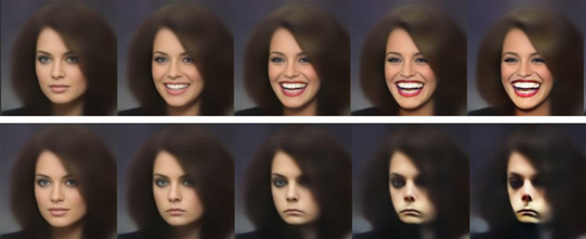 The smile vector, trained on the CelebA dataset with VAEs